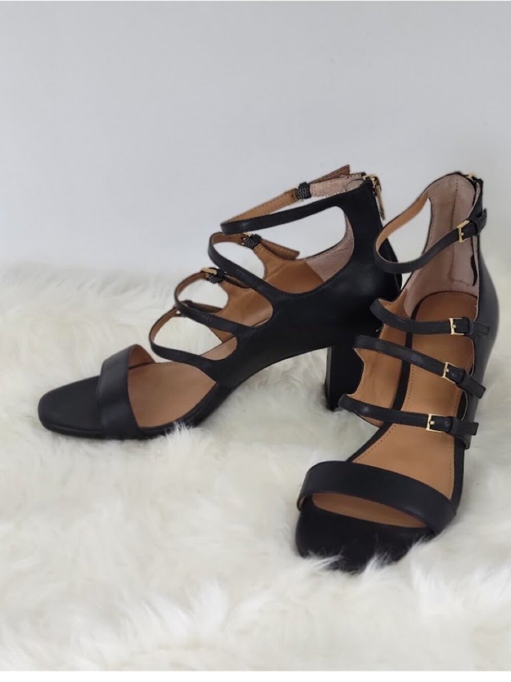 Calvin Klein Black Leather Open Toe Ankle Strap Sandals Women's Size 7